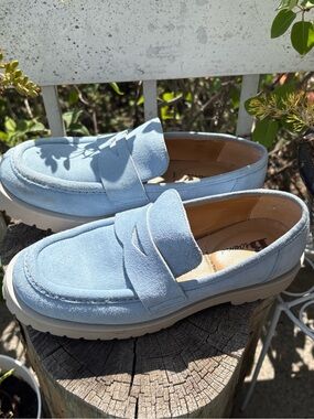 Ladies Browns Blue Loafers Shoes Made In Italy